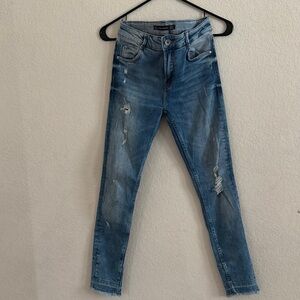 Zara Blue Skinny Jeans Distressed Style